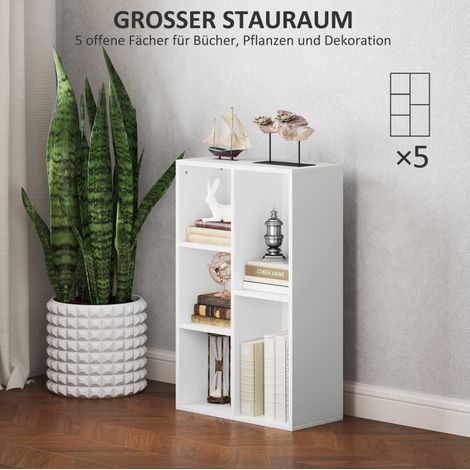 Regal aus Spanplatte Weiß 50 x 24 x 80 cm, 5 offene Fächer, vertikal oder horizontal aufstellbar (1/5)