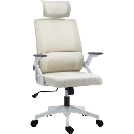 Bürostuhl Schreibtischstuhl Office-Stuhl, höhenverstellbar, 1 Kopfstütze, 60 x 61 x 121,5 cm Beige