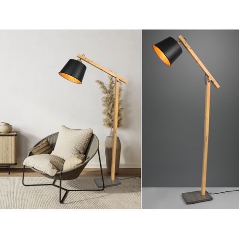 LED Stehleuchte mit Holz und Metall Lampenschirm Schwarz-Gold, Höhe 156cm (1/5)
