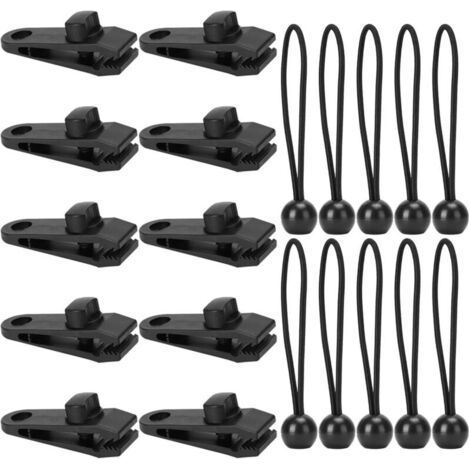 Ulisem 20 Pack Multi-Function Tent Tarp Awning Clips with 10 Elastic Rubber Tensioners for Camping Tents Awnings Caravans Boat Covers and Banners (1/4)