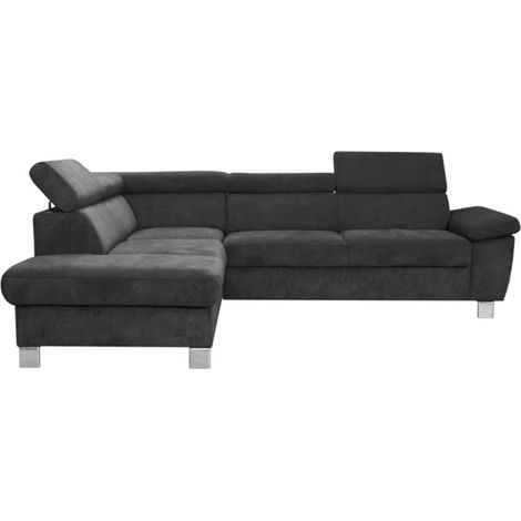 Canapé d'angle en tissu luxe 5 places LUGO gris foncé, angle gauche (1/5)