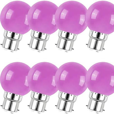 Lot de 8 ampoules LED couleur mini globe G45 B22 à baïonnette 3 W violet pour décoration maison bar et fête (1/5)