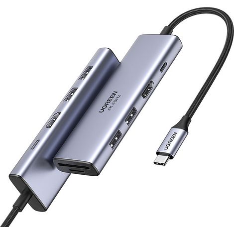 6in1 multifunktionaler USB-C HUB - 2x USB HDMI 4K SD- und TF-Kartenleser USB-C PD 100W grau (1/5)