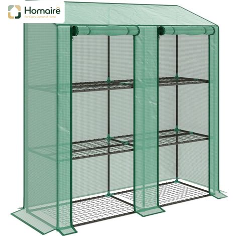 HOMAIRE Mini-Gewächshaus 3 étages avec 6 rayons en fil, 2 ouvertures et toile en plastique verte (1/5)