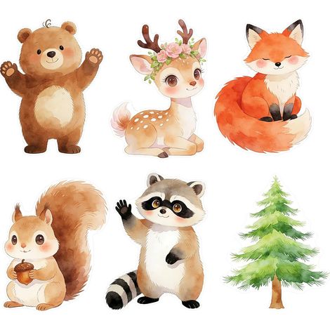 Set of 6 Baby Forest Animals (30cm) with Stand, Forest Animal Themed Birthday Decorations, Party Favors for Birthday Parties and Baby Showers (1/5)