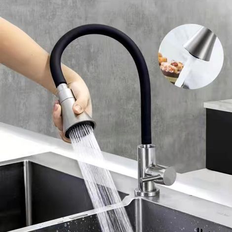 304 Stainless Steel Single-Cold Universal Faucet for Kitchen Sinks, Vegetable Basins, Dishwashing Basins, Balcony Splash-Proof Faucet -- 304 Brushed Vertical Type [Dual Outlet]