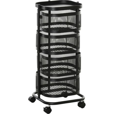 Gain de place: chariot de rangement à roulettes avec 4 paniers grillagés, étagère supérieure et freins (1/5)