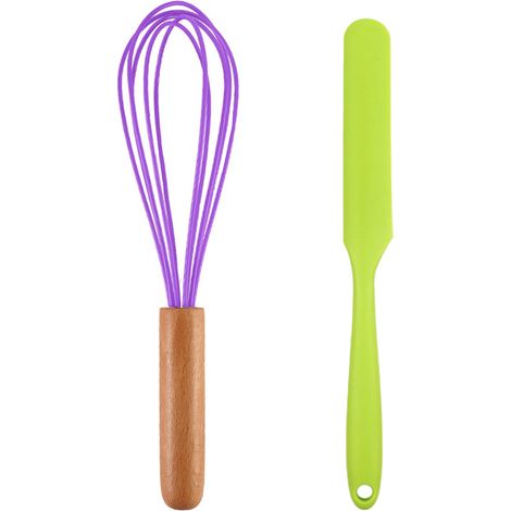 Ensemble Ustensiles Cuisine Silicone - Outils Résistants Chaleur Avec Manches Bois - Pour Casseroles Antiadhésives - Lot De 2 (1/5)