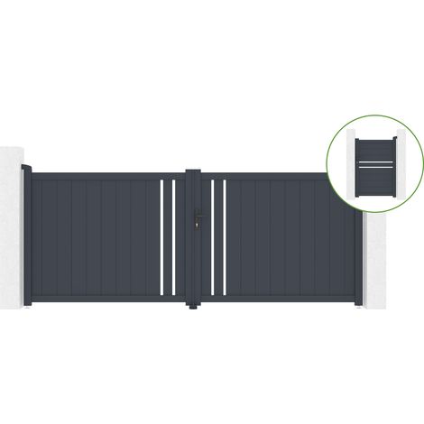Portail battant 3,5m GIONA H.140cm alu gris + Portillon 1M CIMONE H.140cm alu (1/5)