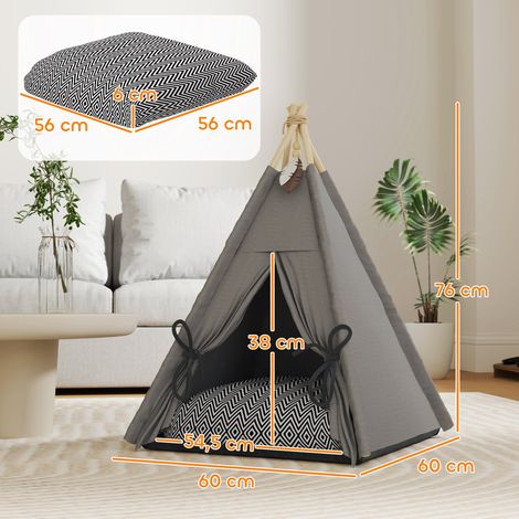 Tente tipi pour animaux de compagnie, couchage pour animaux en forme de tipi, tente pour chat avec coussin, couchage pour chien, couchage pour chat, gris (1/5)
