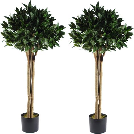 120cm Pair of Deluxe Luxury Artificial Bay Leaf Laurel Tree Topiary Ball - 4ft Tall