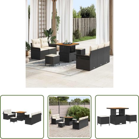 vidaXL Mobilier extérieur - Ensemble de canapé de jardin avec coussin 8 pcs Noir polyrotin (1/5)