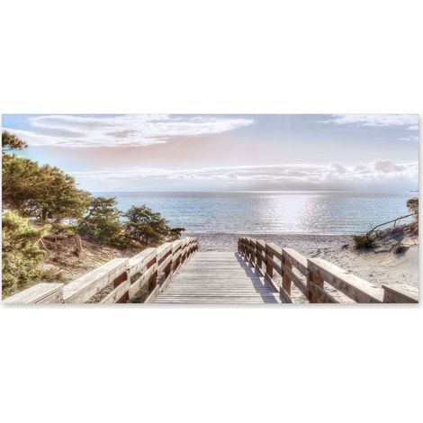 Lupia - Quadro moderno su Tela Canvas DEEP 65x143 cm PONTILE SULLA SPIAGGIA LIGHT Tela Cotone, Stampa, Made in Italy, Telaio in Legno, casa soggiorno capezzale camera da letto hotel ufficio (1/4)