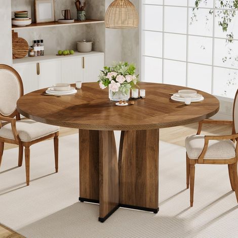 Tribesigns Runder Esstisch, 100cm Holz Küchentisch für 4 Personen, Bauernhaus Esszimmertisch mit Holztischplatte und Beinen, Rustikaler brauner Esstisch für Esszimmer Wohnzimmer Braun (1/5)