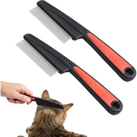 Peine antipiojos de 2 piezas para gatos y perros, acero inoxidable Peine para gatos, una herramienta eficaz para eliminar pulgas y liendres, con dientes redondeados para mayor suavidad, ideal para de (1/4)