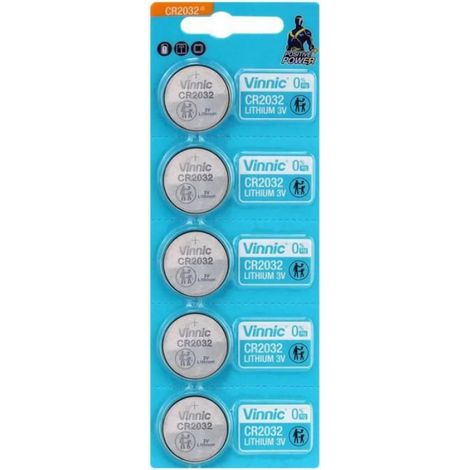 Pile CR2032 - Lithium 3 V - Diamètre 20 mm Hauteur 3,2 mm - Pour Montres Calculatrices Télécommandes Clés Volet Roulant - Lot de 5