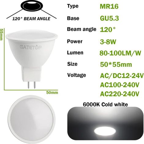 Lampes de croissance pour plantes (120 degrés 6000K, AC100-240V, 6w)10PCS Ampoule LED MR16 Spot GU5.3 Lampada Bombillas Spot Light (1/5)