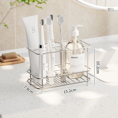 Supporto per spazzolini in acciaio inossidabile senza perforazioni – Portasapone e porta-cup per il risciacquo per bagno – Design minimalista coreano – Accessorio da parete igienico per l'organizzazio