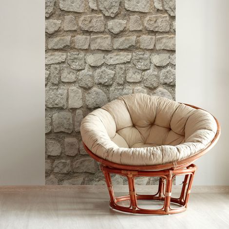 Papier peint intissé pré-encollé - MUR DE PIERRE GRISE - 1 rouleau de 300x60cm (1/5)