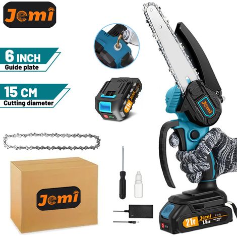 Scie à chaîne sans fil Jemi Tool 6 pouces – Tronçonneuse d’élagage portable, pour coupe de bois, compatible batterie Makita 18V