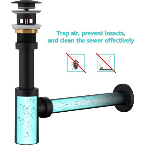 Siphon Lavabo de Salle de Bain, Bonde d'évier Escamotable avec Trop-Plein, évier et Lavabo, Unité Réglable en Hauteur en Acier Inoxydable (1/4)