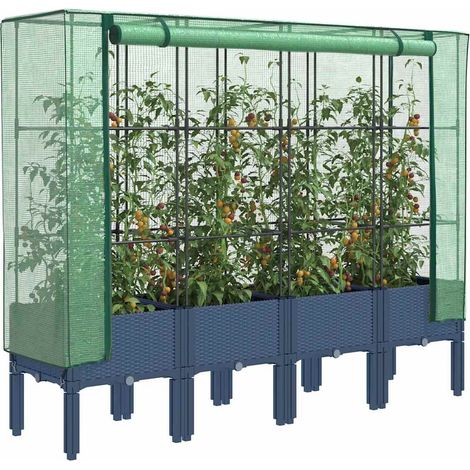 Hochbeet mit Gewächshaus-Aufsatz Rattan-Optik 160x40x140 cm