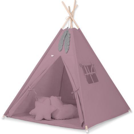Tipizelt für Kinder + Matte + Kissen + Federanhänger - Retro Pink (1/5)