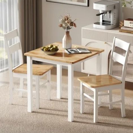 Lot de 2 chaises de cuisine en bois d'hévéa finition chêne et blanche, dossier à barreaux incurvé, sans accoudoirs, 40x50,5x88,5 cm, charge 120 kg (1/5)