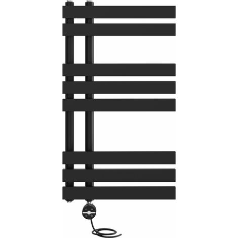 Prefilled Thermostatic D-shape Electric Heated Towel Rail Radiator Ladder Warmer 800x450mm Black (1/5)