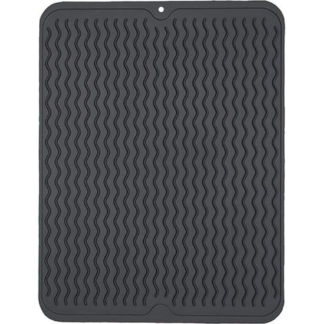 Tapis d'égouttage en silicone, tapis résistant à la chaleur, tapis d'égouttage facile à nettoyer (40 x 30 cm, noir) (1/5)