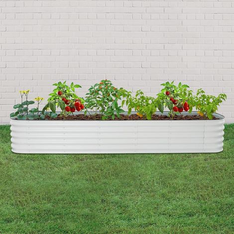 Kit de boîte de plantation en métal de 17 pouces de hauteur, kit de lit de jardin surélevé en acier, lit de plantation de légumes, de fleurs, d'herbes, blanc (l 112 "x L 23,6" x h 17 ") (1/5)