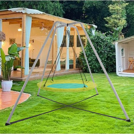 Support de balançoire en A 220x220x200 cm en acier gris, facile à monter pour jardin FloraGrace (1/5)