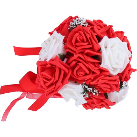 Brautstrauß aus künstlichen PE-Blumen, leuchtend rot, für Hochzeit, Bühne, Büro und Zuhause (1/5)