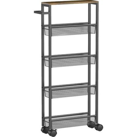 Carrito de cocina con ruedas de 5 niveles 47 x 13 x 96,5 cm negro (1/5)