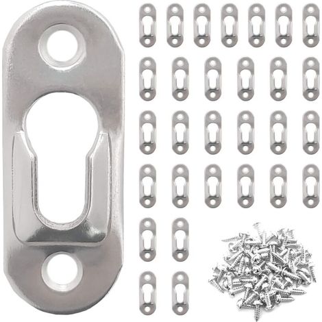 30 Pièces Cintres de Trou de Serrure en Métal 42 mm x 16 mm avec 60 Vis Trou de Serrure Attaches Suspension pour Accrocher Mur Intérieur Cabinet Miroirs et des Cadres Photo - Argentés