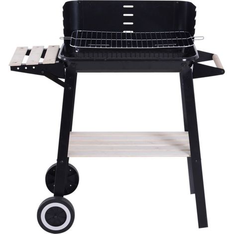 Barbecue au charbon de bois avec grille réglable, étagères et roulettes, 83 x 37 x 87 cm, noir (1/5)