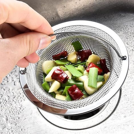 Set of 2 Kitchen Sink Strainers, Stainless Steel Kitchen Sink Strainer, Colander for Sink, Protection Against Clogging, Sink with Handle, 11 x 8 x 2 cm (1/5)