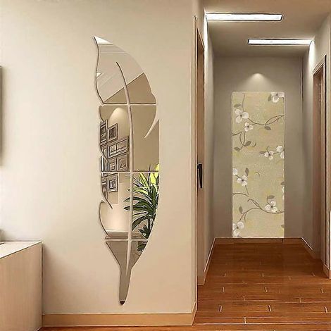 Sticker mural miroir 3D Plume et Plume - Décoration murale pour salon et chambre - Vinyle, acrylique, autocollant mural décoratif (1/2)