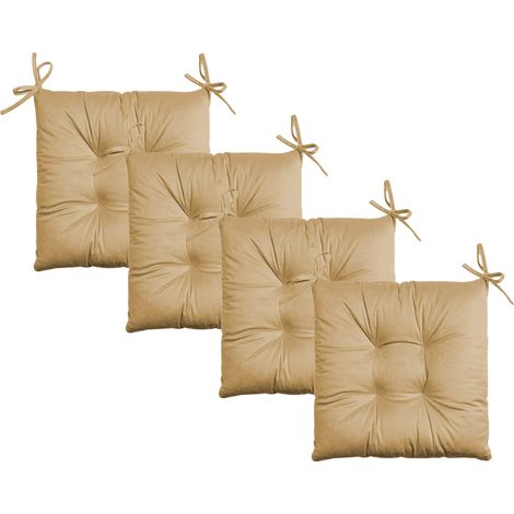 Set 4 Cuscini Sedie 4 Punti Coprisedie Effetto Velluto Con Lacci Prodotto Italiano Tinta Unita 4 Pezzi Cuscino Cucina Sala Da Pranzo Soggiorno Imbottitura 5Cm Beige (1/5)
