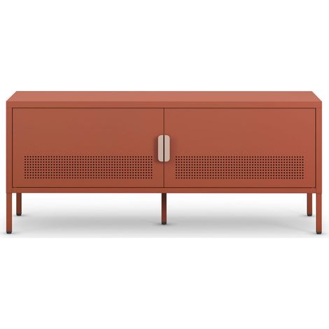 Meuble TV 2 portes en métal L120cm - Terracotta - Adel