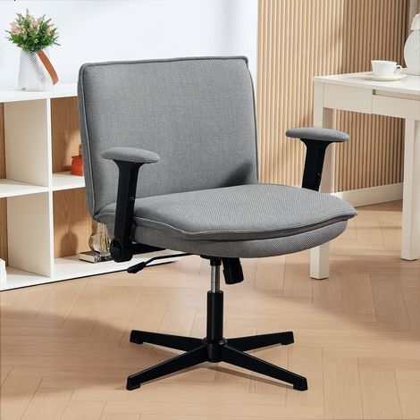 Chaise de bureau avec accoudoirs relevables. chaise de bureau large aspect lin. réglable en hauteur. piètement en acier. grise