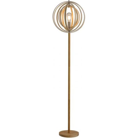 EASYCOMFORT Lampada da Terra per Soggiorno Design, Paralume con Anelli Regolabili in Legno, Lampadine E27, Ф38 x 160 cm