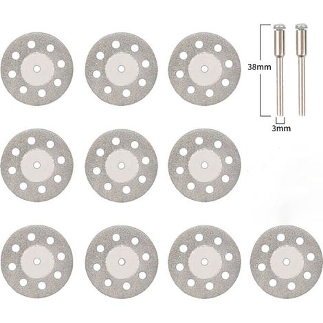 Disques diamant , Disque , Lot De 10 Disques De Coupe Diamant 30 Mm 8 Trous, Disques diamant Avec 2 Mandrins, Mini Disques à Tronçonner Découpe Pour Outils Rotatifs