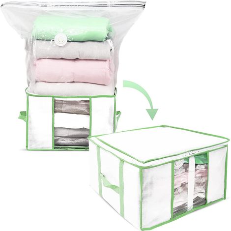 Sacs de rangement sous vide avec fermeture éclair (40 x 42 x 25 cm), grand format, pour armoire et rangement sous le lit, convient aux couettes, oreillers, couvertures et vêtements.-AquaForge (1/2)