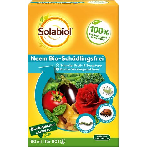 Solabiol Neem Bio-Schädlingsfrei, biologische Schädlingsbekämpfung an Zierpflanzen, Kräutern, Kartoffeln und Gemüse, (auch zur Blattlausbekämpfung geeignet), 60 ml