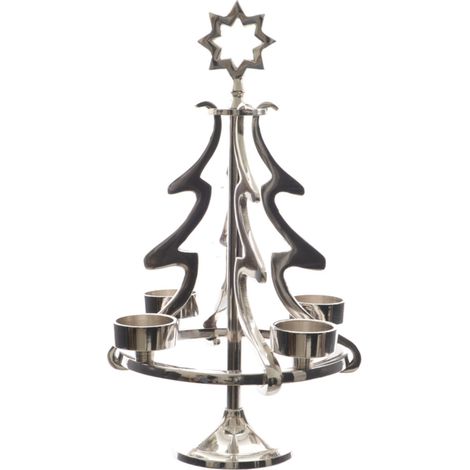 Advents-Kerzenhalter Baum Silberfarben für 4 Teelichter aus Aluminium