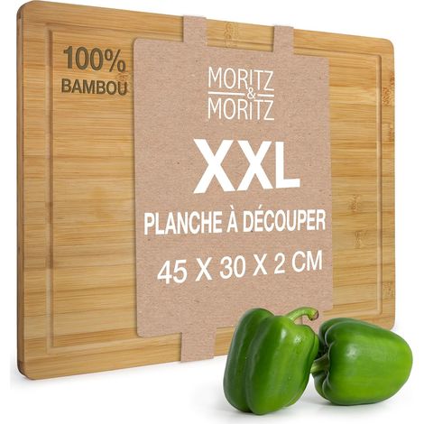 Planche à découper en bambou 45 x 30 x 1,9 cm - Grande planche à découper en bambou avec rigole pour le jus (1/5)