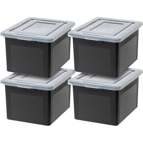 Iris Ohyama - Kunststoff-Aufbewahrungsboxen mit Deckel, 45L, 4er-Pack, Schwarz, mit Schnappverschluss, stapelbar, robust, BPA-frei, fÃ¼r BÃ¼romaterial, HandtÃ¼cher & BÃ¼cher, FB-21E