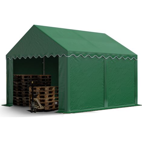 Stabiles Lagerzelt 3x4 m Unterstand mit Bodenrahmen und Dachverstärkung PVC Plane 800 N dunkelgrün 100% wasserdicht Zelthalle Weidezelt