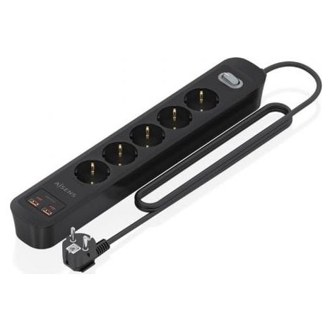 Regleta con Interruptor Aisens A154-0536/ 5 Tomas de Corriente/ 2 USB - 2 USB Tipo-C/ Cable 1.4m/ Negro